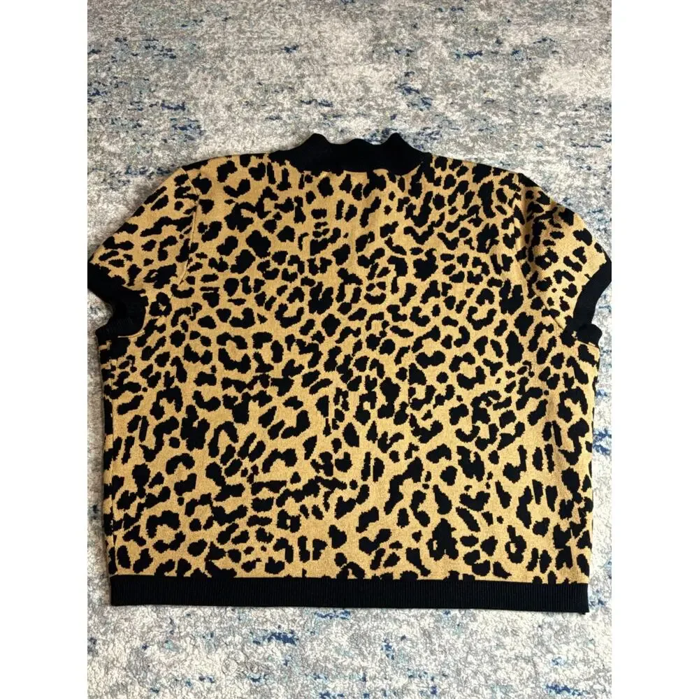 DKNY Jeans Leopard Print Knit Sweater Womens XL Tan Black‎ Pullover